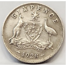 AUSTRALIA 1928 . SIXPENCE . VARIETY . UGLY 8